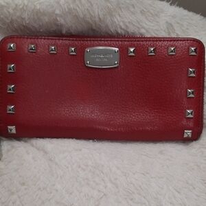 Michael Kors Red Wallet with Silver Studs